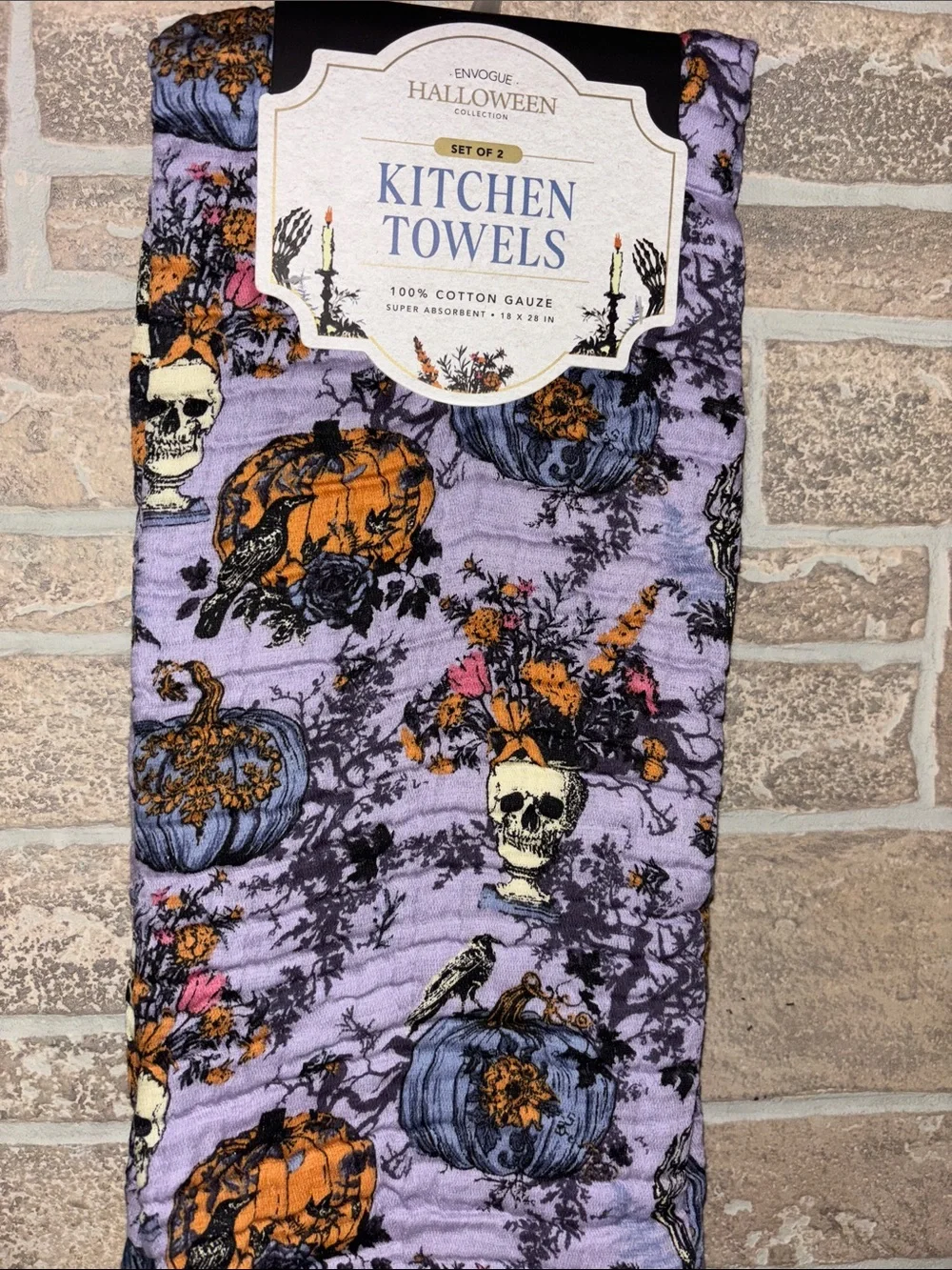 Viral Envogue Halloween purple skull & pumpkin Kitchen Towels